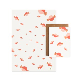 2 folhas de papel de embrulho - doces - com cartão de felicitações para aniversários, festas, presentes, cartões dobráveis, papel reciclado