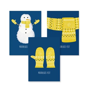 3 cartes postales Noël - bonhomme de neige, gants, écharpe, kit de cartes postales, Noël, illustration, papier recyclé