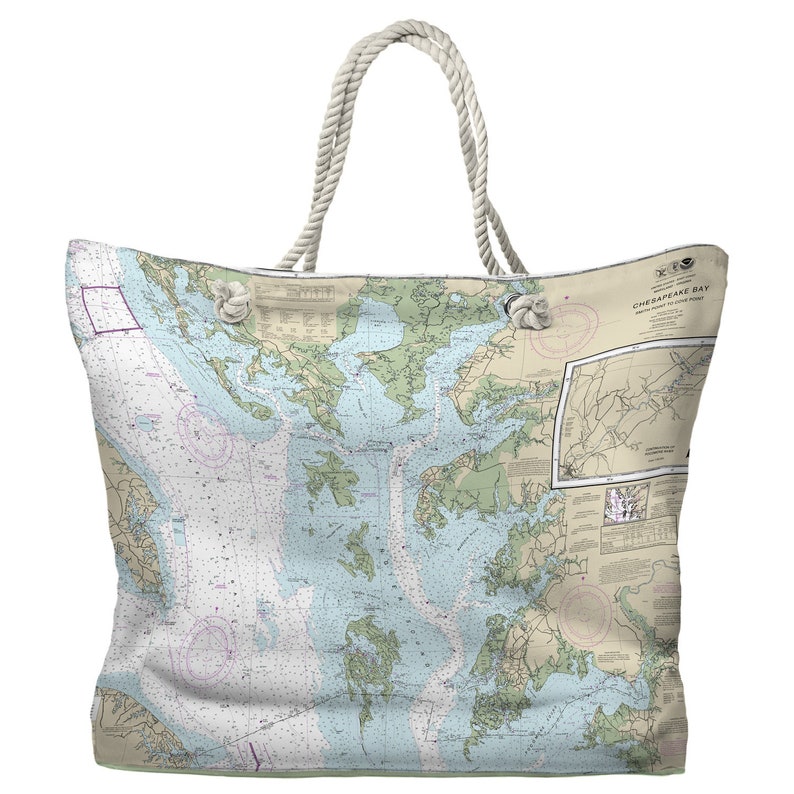 MD-VA: Chesapeake Bay Nautical Chart Tote Bag / Made to Order - Etsy