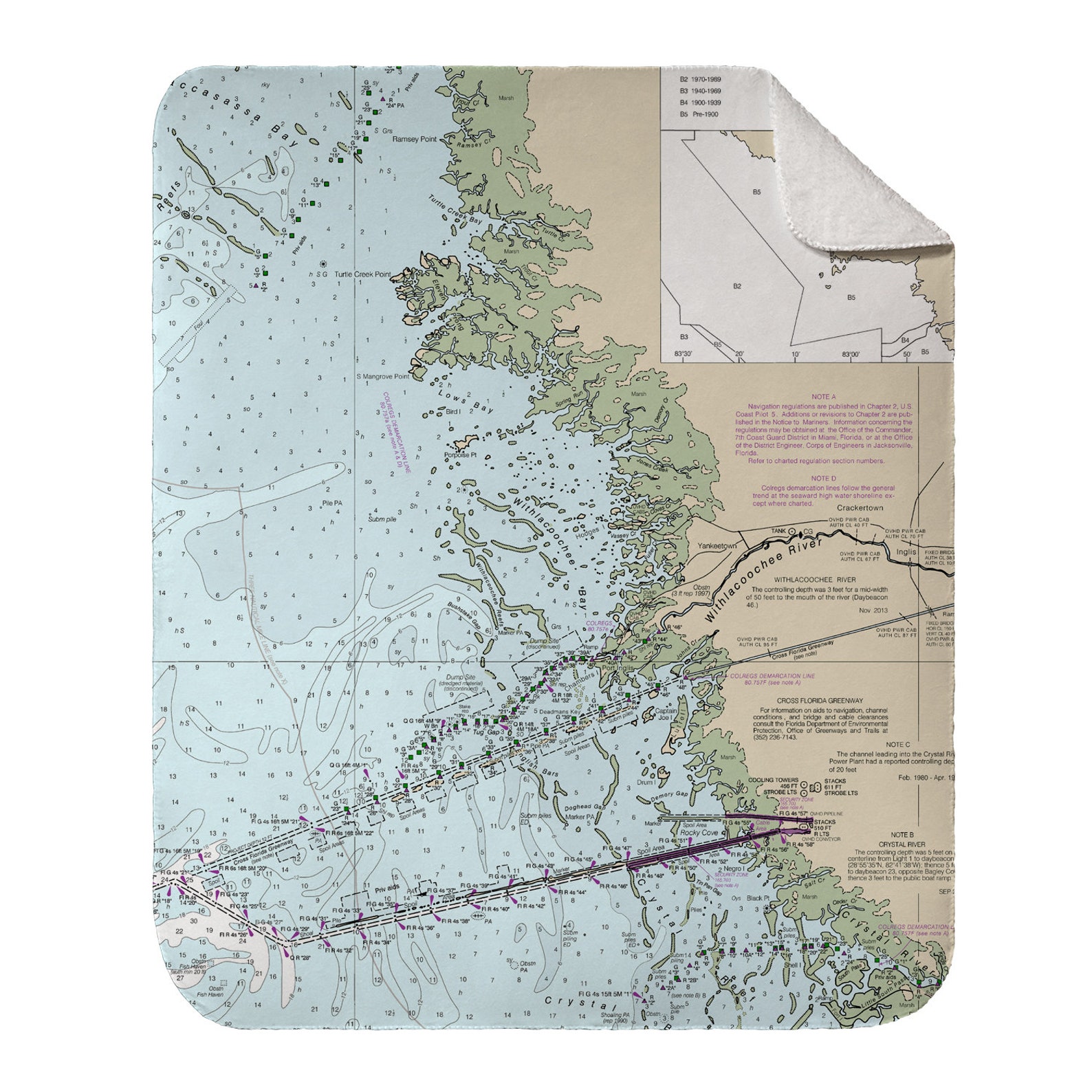 FL Yankeetown FL Nautical Chart Throw Blanket / Made to Etsy