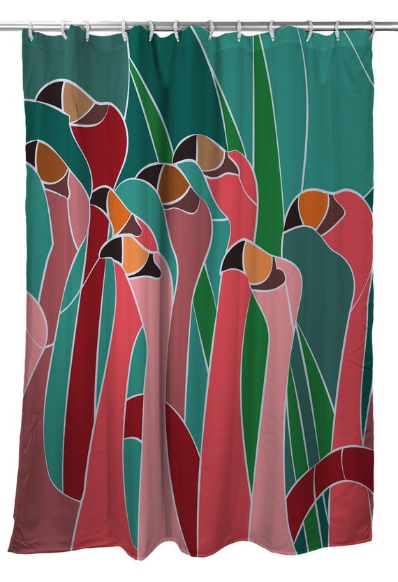 Flamingo Walk Shower Curtain Tropical Shower Curtain Etsy