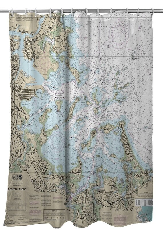 Ma Boston Harbor Ma Nautical Chart Shower Curtain Map Etsy