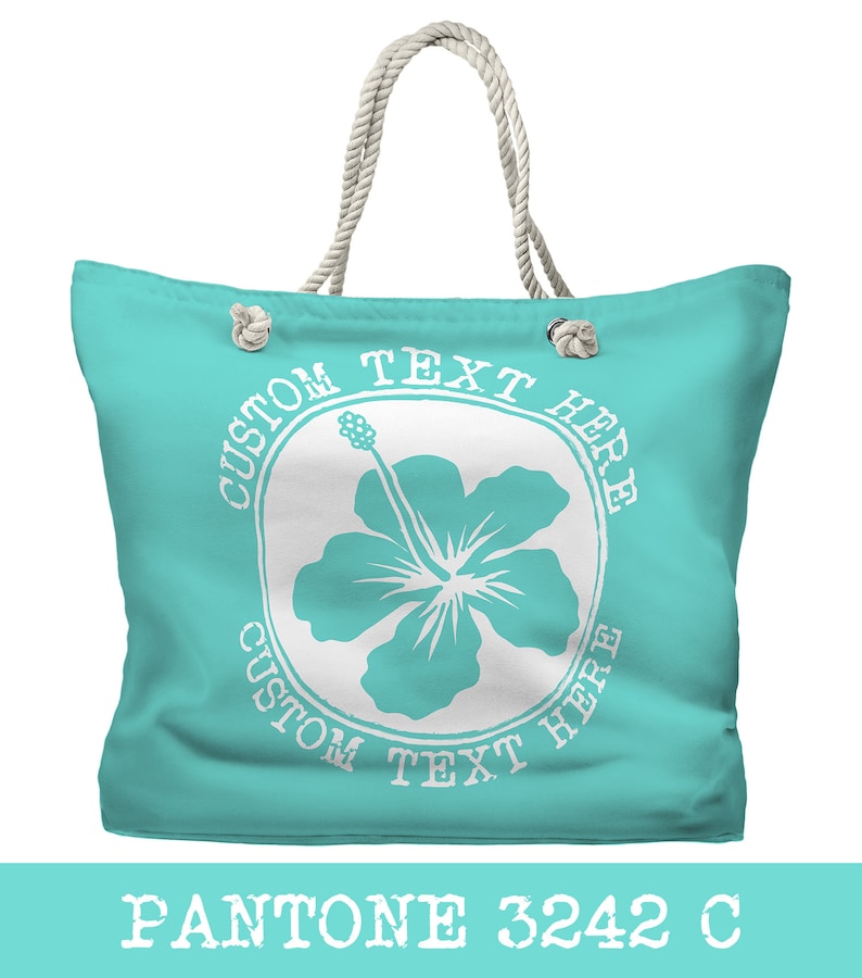 Personalized Hibiscus Tote Bag Custom Beach Tote 20 Colors