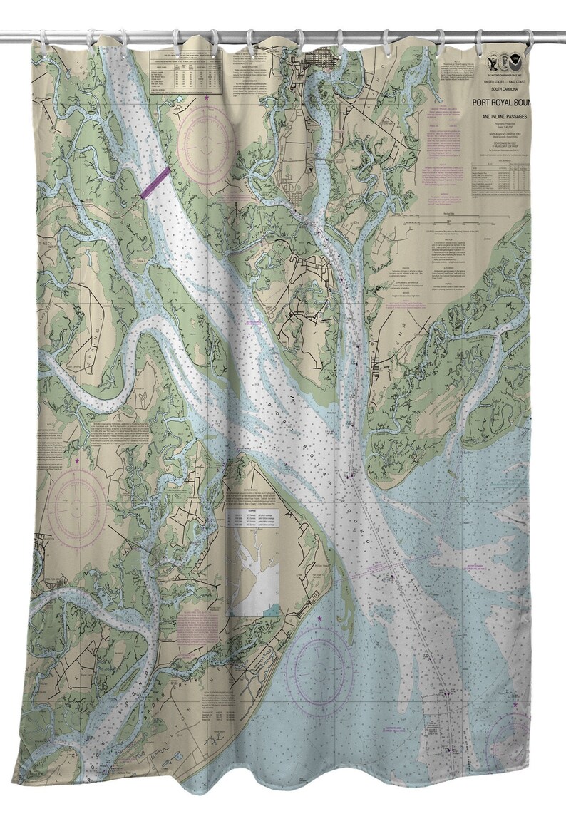 Port Royal Sound SC Nautical Chart Shower Curtain / Made to Etsy