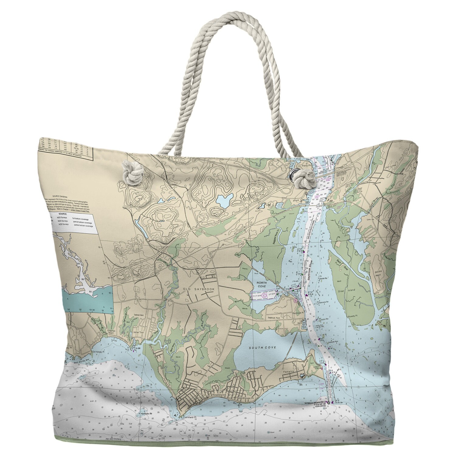 CT Old Saybrook CT Nautical Chart Tote Bag Made To Order Etsy