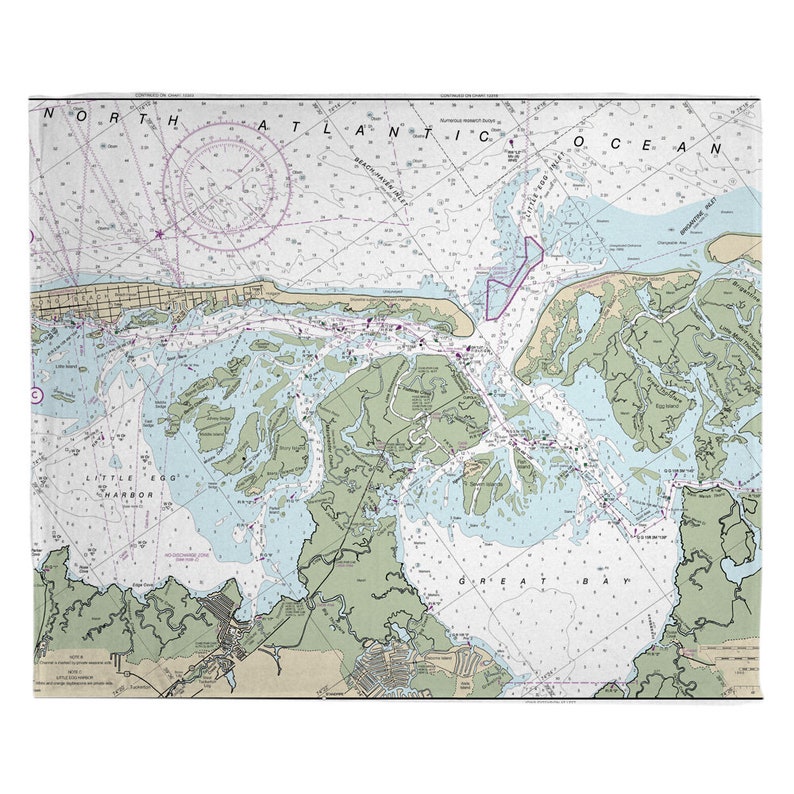 Great Bay NJ: Little Egg Inlet NJ Nautical Chart Throw Blanket Select Sherpa or Fleece Little Egg Harbor