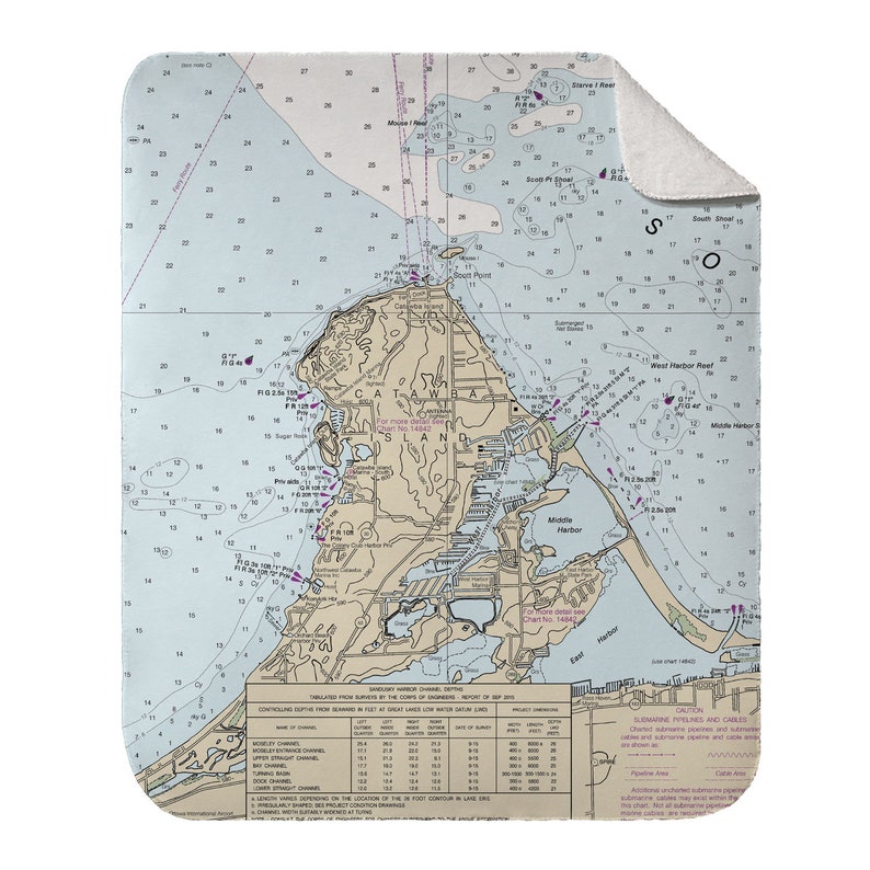 OH Catawba Island OH Nautical Chart Throw Blanket Select Sherpa or Fleece