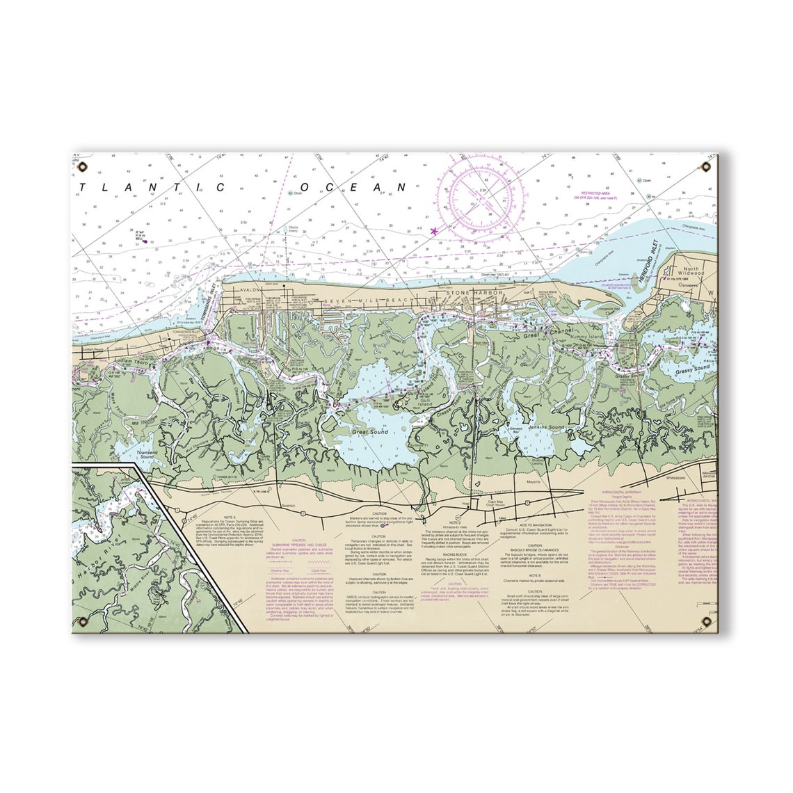 Stone Harbor Avalon NJ Nautical Chart Sign / Made to Order Etsy