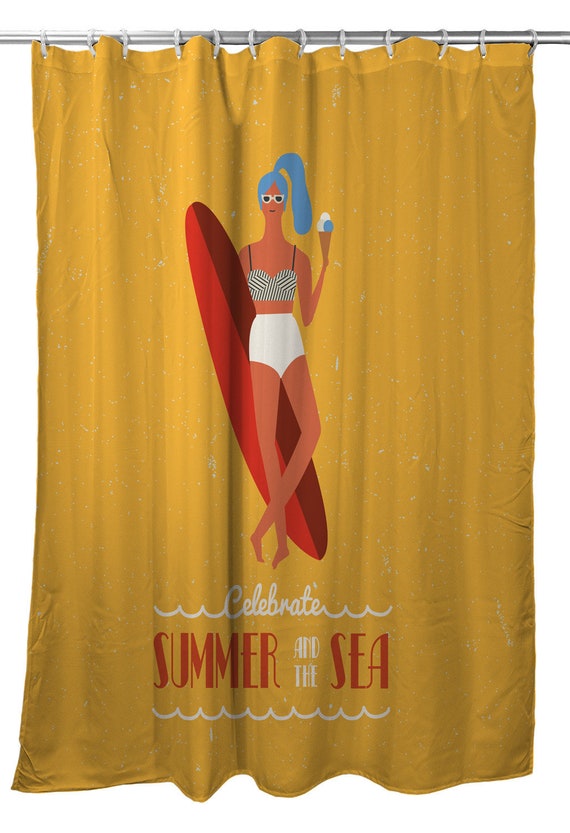 Surfer Girl Val Shower Curtain Surfing Shower Curtain Beach Etsy