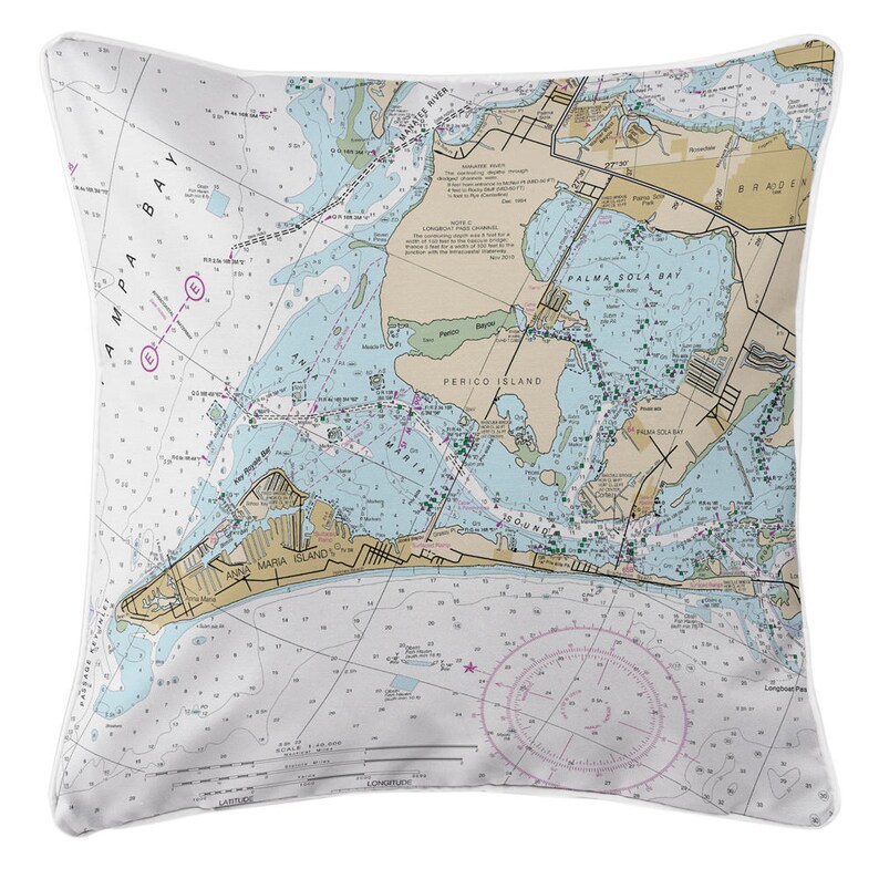 FL Nautical Chart Pillow Made to Order Anna Maria Island