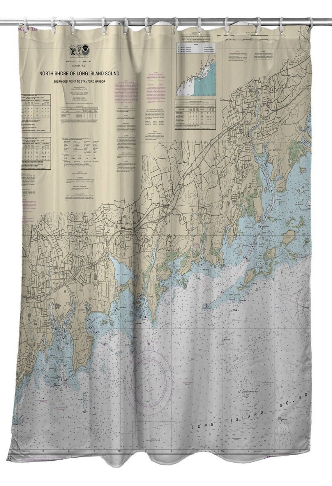 Stamford Norwalk CT Nautical Chart Shower Curtain / Made to Etsy