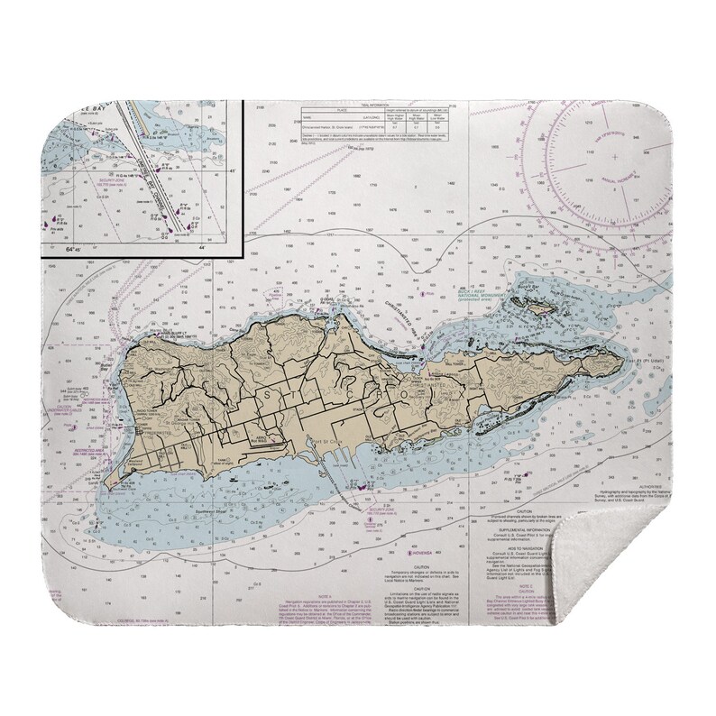 USVI St. Croix USVI Nautical Chart Throw Blanket / Made to Etsy