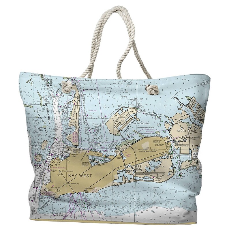 FL Nautical Chart Tote Bag Destination Tote Bag Travel Themed Tote Bag Map Tote Bag FL Keys Tote Bag FL: Key West Beach Tote
