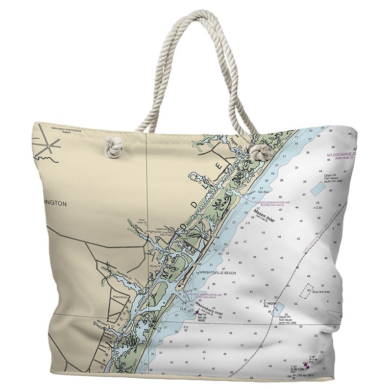 NC Nautical Chart Tote Bag Map Tote Bag Travel Themed Tote Bag Nautical Tote Bag NC: Wrightsville Beach