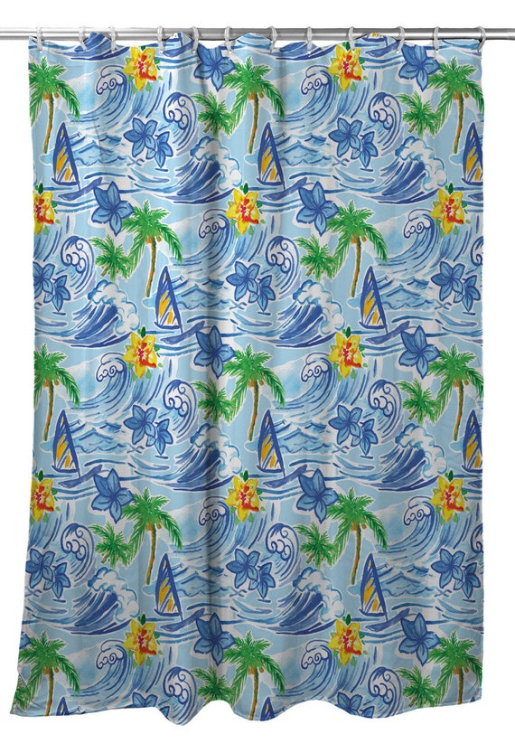 Hawaiian Surf Shower Curtain Coastal Shower Curtain Beach Etsy