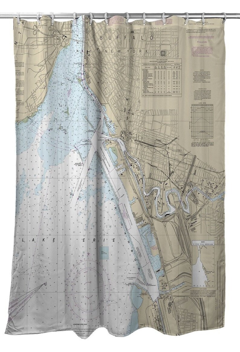 Buffalo Harbor NY Nautical Chart Shower Curtain / Made to Etsy