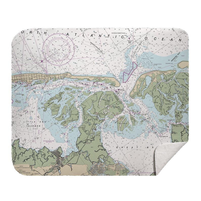 Great Bay NJ: Little Egg Inlet NJ Nautical Chart Throw Blanket Select Sherpa or Fleece Little Egg Harbor