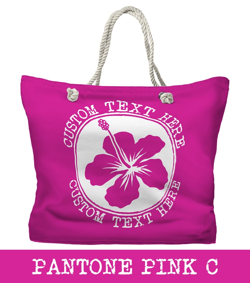 Personalized Hibiscus Tote Bag Custom Beach Tote 20 Colors