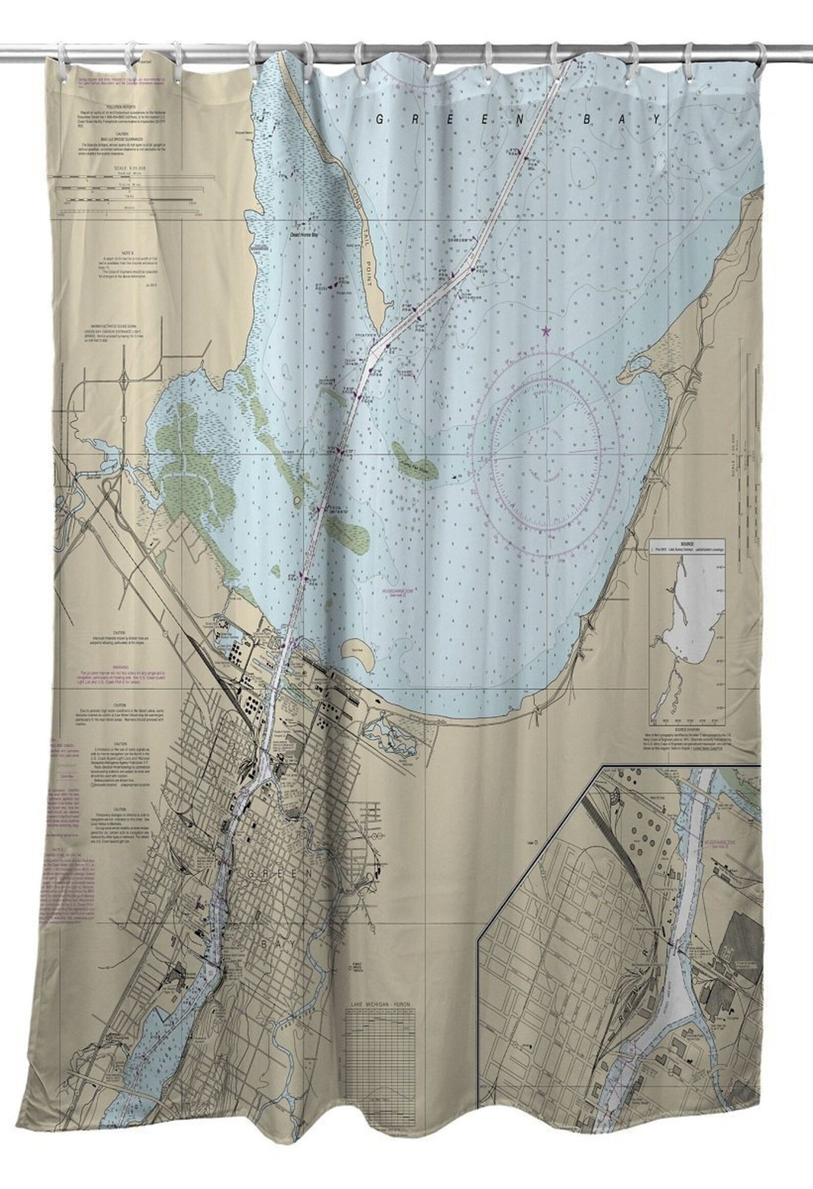 Green Bay WI Nautical Chart Shower Curtain / Made to Order Etsy