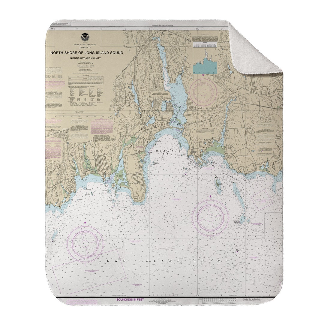 CT Niantic CT Nautical Chart Blanket / Made to Order Etsy