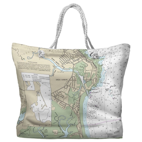 Green Harbor MA Nautical Chart Tote Bag / Made to Order | Etsy