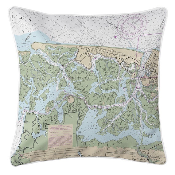 Brigantine NJ Nautical Chart Pillow / Made to Order | Etsy