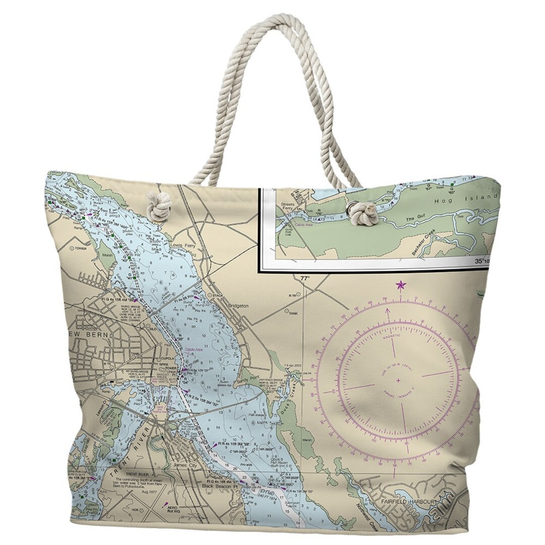 New Bern NC Nautical Chart Tote Bag / Made to Order - Etsy