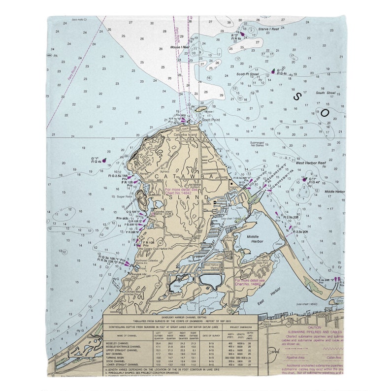 OH Catawba Island OH Nautical Chart Throw Blanket Select Sherpa or Fleece