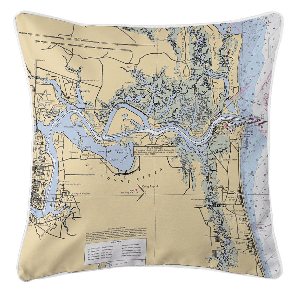 Jacksonville FL Nautical Chart Pillow / Made to Order | Etsy