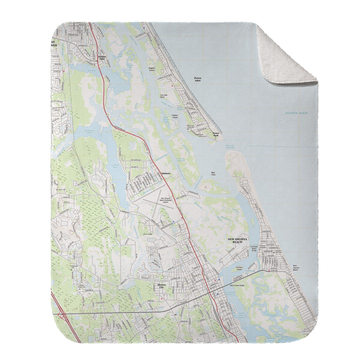 Fl Ponce De Leon Inlet New Smyrna Beach Fl Topo Map Blanket Etsy
