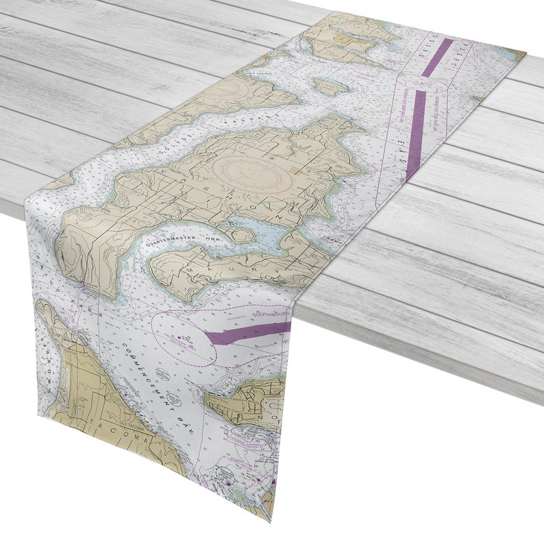 WA Vashon Island WA Nautical Chart Table Runner / Made to Etsy