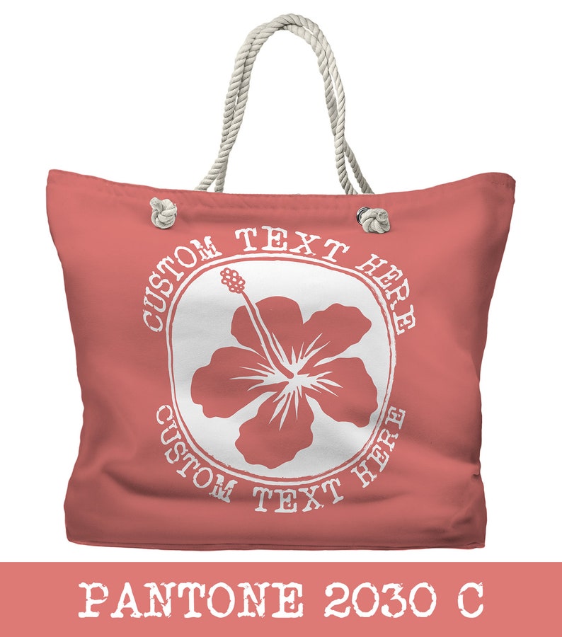 Personalized Hibiscus Tote Bag Custom Beach Tote 20 Colors