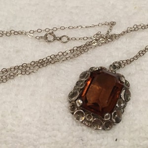 Wonderful Vintage STERLING SILVER and AMBER Glass Stone Pendant-Comes on a lovely 46cm 18 Inch Sterling Silver Chain image 1