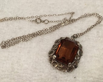Wunderschöner Vintage STERLING SILBER und BERNSTEIN Glasstein Anhänger-Kommt an einer schönen 46cm (18 Inch) Sterling Silber Kette