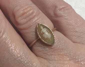 Schitterende antieke vintage edwardiaanse 9 kt GOUD gesneden CAMEO-NAVETTE jurkring-elegant, decoratief ontwerp-keurmerk-VK maat N 1/2-US maat 6,75