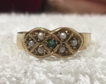Großartiger Vintage 9ct GOLD-SMARAGD & Rocailles kleiden Ring-Schönes Dekoratives Design-Hallmarked London 1976-UK Größe M-Us Größe 6