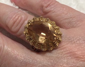 Magnificent Vintage 1970's-14ct Gold - BIG CITRINE Stone Statement Ring-Beautiful Big BOLD Design-Uk Size S-Us Size 9 & 1/8-Weighs 6.68 gram