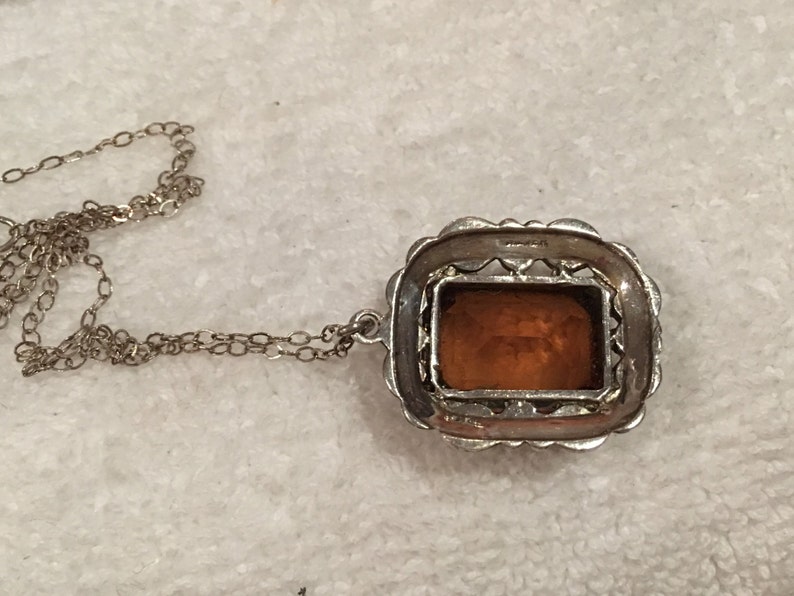Wonderful Vintage STERLING SILVER and AMBER Glass Stone Pendant-Comes on a lovely 46cm 18 Inch Sterling Silver Chain image 5