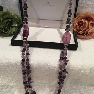 Truly Spectacular Double Strung FLAPPER Length AMETHYST Necklace-Genuine AMETHYST Paired with Amethyst Crystal Beads and Diamante's image 2