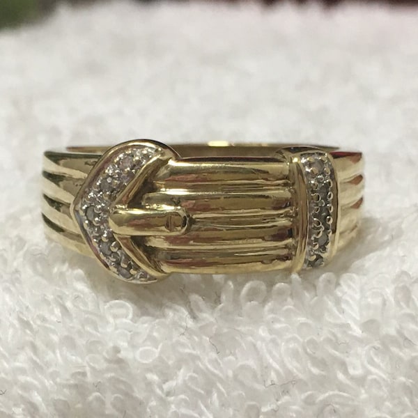 Wundervoller Vintage Qualität ENGLISCH 9ct Gold und DIAMANT SCHNALLE Ring-Punze für Sheffield-Wiegt 4,32 Gramm-Uk Größe T-Us Size 9 & 5/8