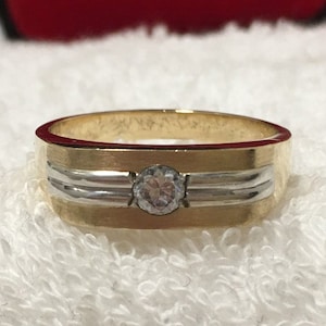 Exceptional Vintage 9ct Yellow & White GOLD and CUBIC ZIRCONIA Unisex Ring-Men&#39;s Ring-Embellished with White Gold-Uk Size U-Us Size 10.25