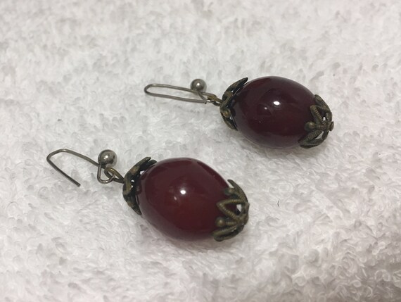 Orecchini pendenti in ambra baltica color ciliegia - Argento Sterling 925 - Italia