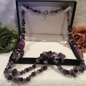 Truly Spectacular Double Strung FLAPPER Length AMETHYST Necklace-Genuine AMETHYST Paired with Amethyst Crystal Beads and Diamante's image 1