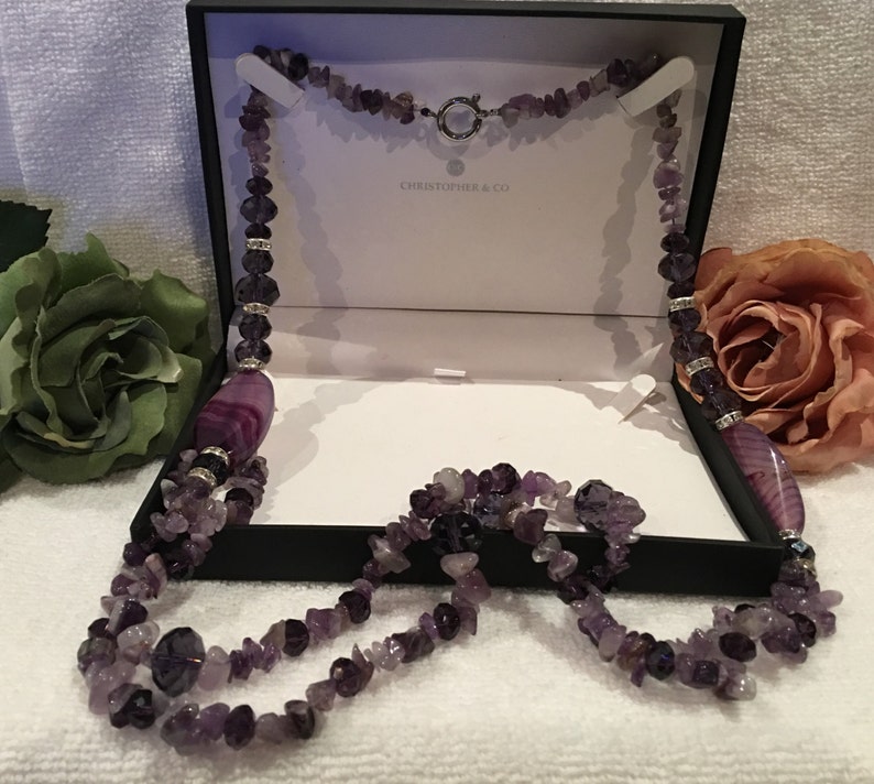 Truly Spectacular Double Strung FLAPPER Length AMETHYST Necklace-Genuine AMETHYST Paired with Amethyst Crystal Beads and Diamante's image 1