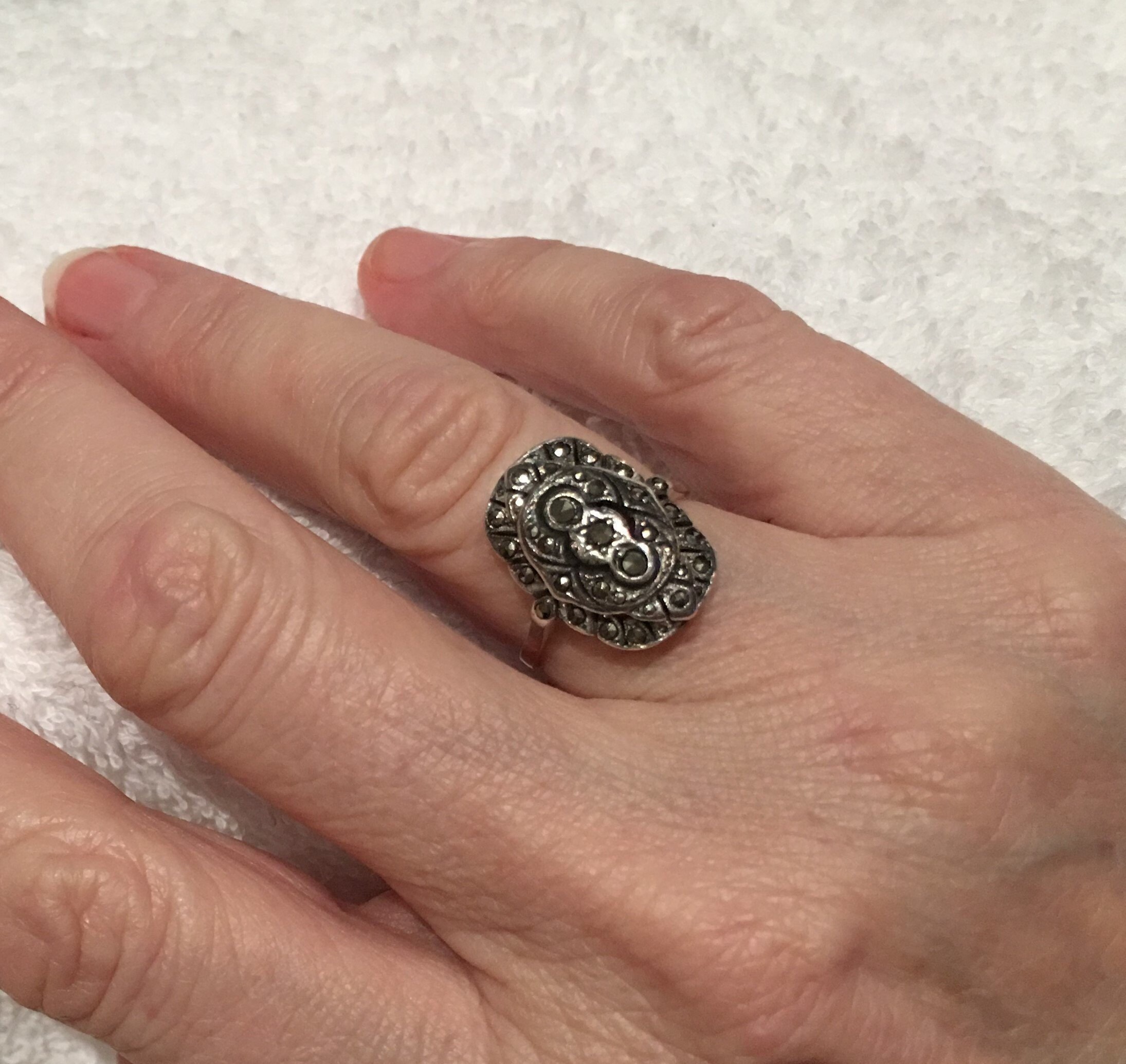 White gold marcasite ring discount