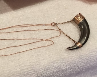Erstaunliche antike Vintage VICTORIAN-Horn FOB Charm Anhänger-montiert in 9 Karat Roségold-An einer 9 Karat Roségold Belcher Kette - 45,5 cm (18 Zoll)