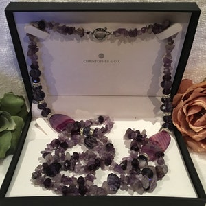 Truly Spectacular Double Strung FLAPPER Length AMETHYST Necklace-Genuine AMETHYST Paired with Amethyst Crystal Beads and Diamante's image 5