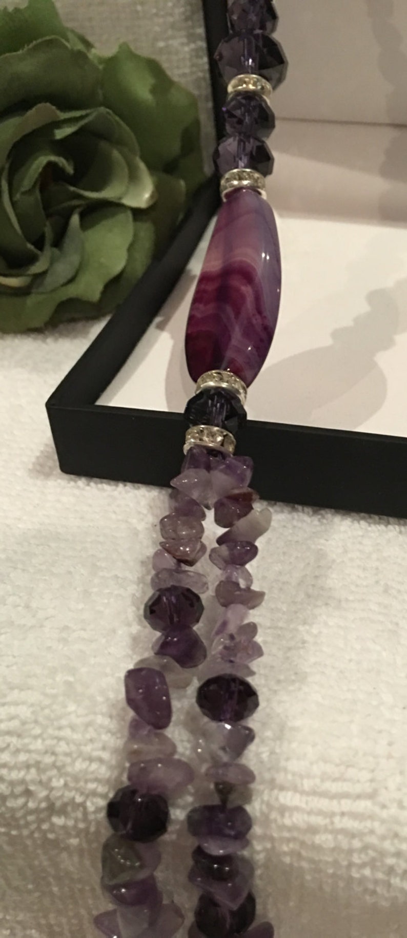 Truly Spectacular Double Strung FLAPPER Length AMETHYST Necklace-Genuine AMETHYST Paired with Amethyst Crystal Beads and Diamante's image 4