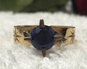 Superb Vintage 1970's 9ct Gold-SAPPHIRE CZ & DIAMOND Dress Ring-Beautiful Classic Retro Design-Solid Wide Band-Uk Size N-Us Size 6.5-2.90 gm