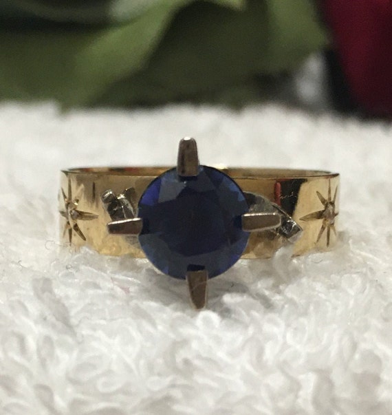 Superb Vintage 1970's 9ct Gold-SAPPHIRE CZ & DIAM… - image 1